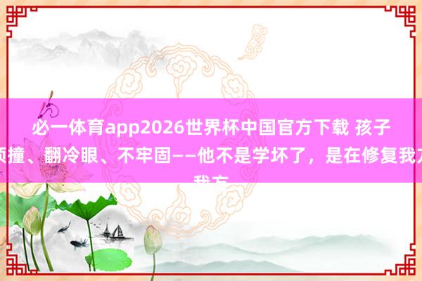 必一体育app2026世界杯中国官方下载 孩子顶撞、翻冷眼、不牢固——他不是学坏了，是在修复我方