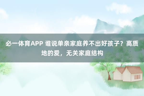 必一体育APP 谁说单亲家庭养不出好孩子？高质地的爱，无关家庭结构