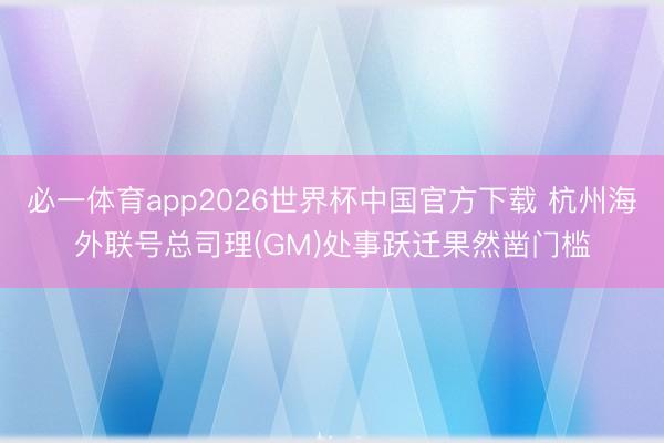 必一体育app2026世界杯中国官方下载 杭州海外联号总司理(GM)处事跃迁果然凿门槛