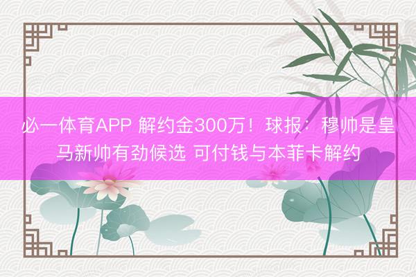 必一体育APP 解约金300万！球报：穆帅是皇马新帅有劲候选 可付钱与本菲卡解约