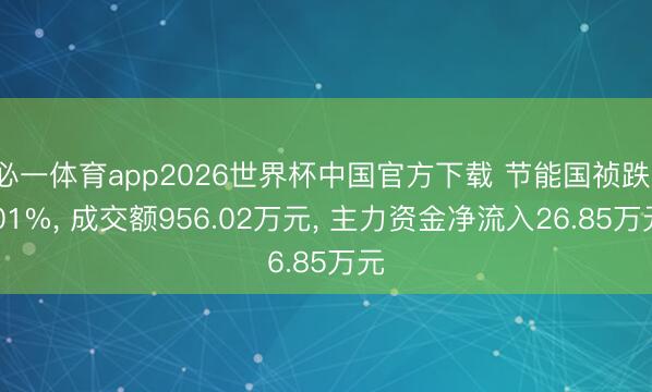 必一体育app2026世界杯中国官方下载 节能国祯跌1.01%， 成交额956.02万元， 主力资金净流入26.85万元