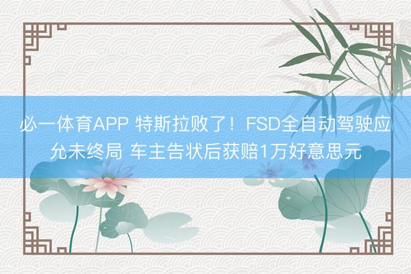 必一体育APP 特斯拉败了！FSD全自动驾驶应允未终局 车主告状后获赔1万好意思元