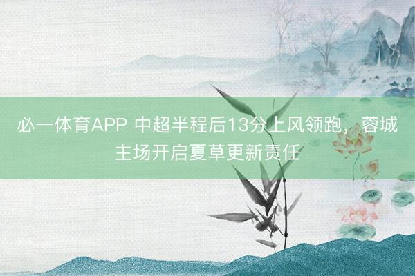 必一体育APP 中超半程后13分上风领跑，蓉城主场开启夏草更新责任