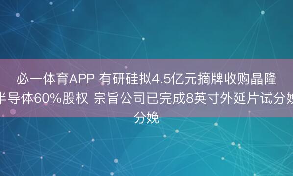 必一体育APP 有研硅拟4.5亿元摘牌收购晶隆半导体60%股权 宗旨公司已完成8英寸外延片试分娩