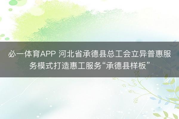 必一体育APP 河北省承德县总工会立异普惠服务模式打造惠工服务“承德县样板”